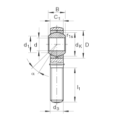 桿端軸承 GAKR30-PB, 根據(jù) DIN ISO 12 240-4 標(biāo)準(zhǔn)，帶右旋外螺紋，需維護(hù)