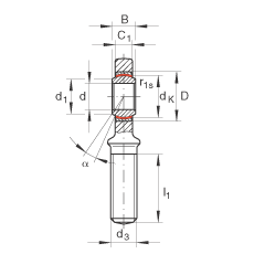 桿端軸承 GAL35-UK-2RS, 根據(jù) DIN ISO 12 240-4 標(biāo)準(zhǔn)，帶左旋外螺紋，免維護，兩側(cè)唇密封