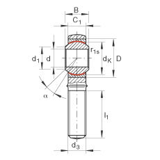桿端軸承 GAKL6-PW, 根據(jù) DIN ISO 12 240-4 標(biāo)準(zhǔn)，帶左旋外螺紋，需維護(hù)