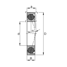 主軸軸承 HCB71909-C-T-P4S, 調(diào)節(jié)，成對或單元安裝，接觸角 α = 15°，陶瓷球，限制公差