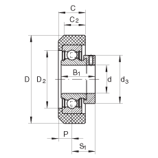 外球面球軸承 RCRA20/46-FA106, 帶橡膠插入件，偏心鎖圈定位， 兩側 P 型密封
